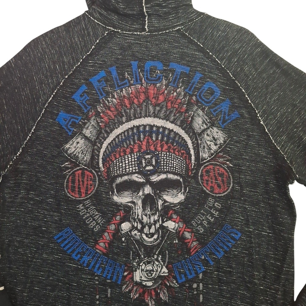 Affliction American Customs Reversible Hoodie Mens Large Skull Eagle Live Fast